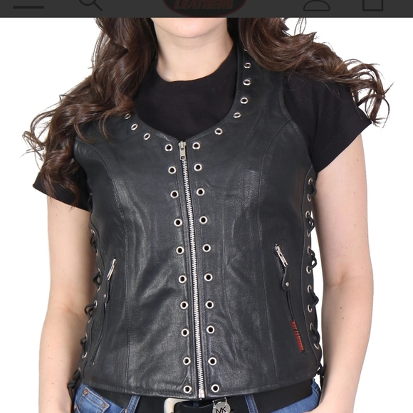 Black Leather Vest with Zipper and Studs​ - Picture 10 of 14